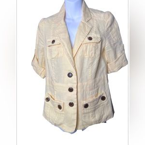 Chico's SZ 0 Small Easy Expedition Emmylou Linen Jacket Golden Haze.